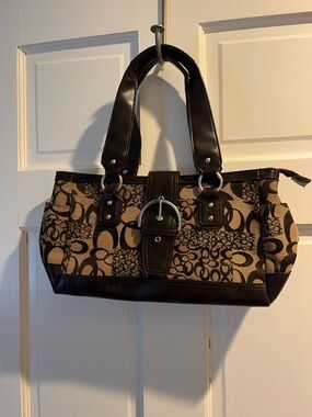 Brown Patterned Tote with Dark Brown Trim (knock-off coach inspired print)